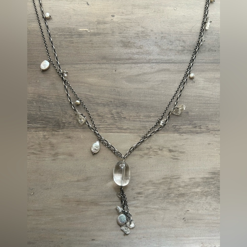 Silpada 925 Oxidized Sterling silver quartz crystal + pearl necklace - Picture 6 of 6